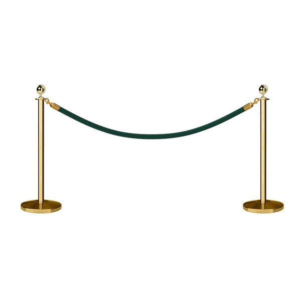 Montour Line Stanchion Post and Rope Kit Pol.Brass, 2 Ball Top1 Green Rope C-Kit-2-PB-BA-1-PVR-GN-PB